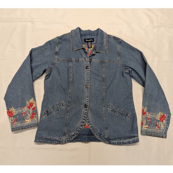 Denim & Co Jackets & Blazers - Denim & Co Vintage Floral Embroidered Denim Jean Jacket Women's Size Medium